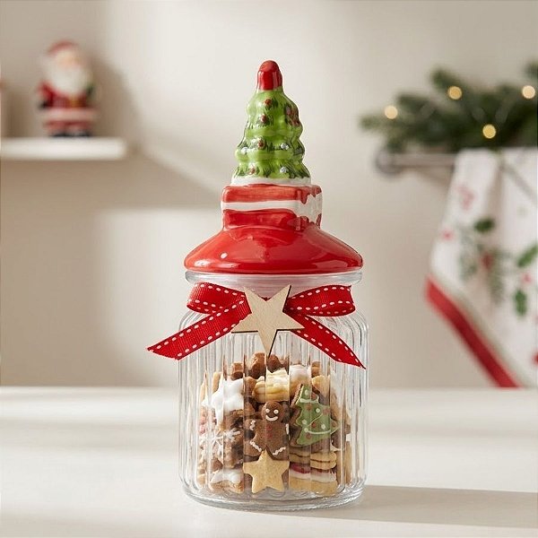 Pote Decorativo de Vidro de Natal - Árvore de Natal - 18x9cm - 300mL - 1 unidade - Rizzo