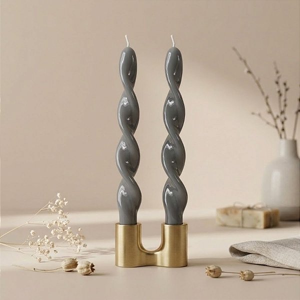 Vela Espiral Brilhosa - Cinza - 25cm - 2 unidades - Rizzo
