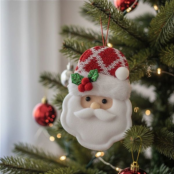 Enfeite Para Pendurar De Natal - Papai Noel - Vermelho com Estampa - 10cm - 2 unidades - Rizzo
