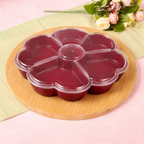Petisqueira Em Acrílico - Foundue Box - Flor de Corações - Marsala - 25cm - 1 unidade - BlueStar - Rizzo