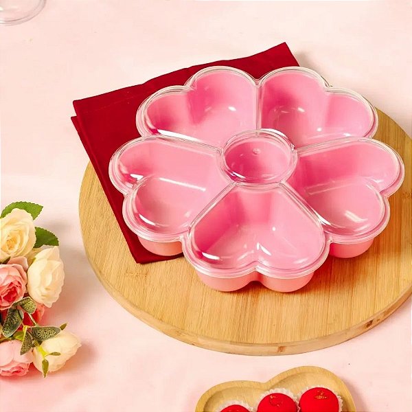 Petisqueira Em Acrílico - Foundue Box - Flor de Corações - Rosa Candy - 25cm - 1 unidade - BlueStar - Rizzo