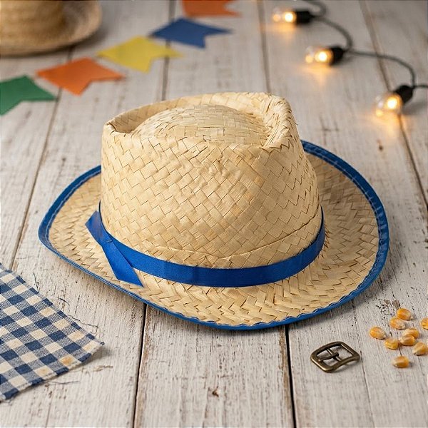 Chapéu de Palha Malandrinho - Azul - 12x27cm - 1 unidade - Rizzo