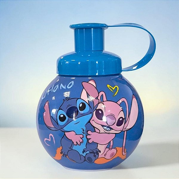 Garrafa Squeeze Bola Angel e Stitch - Azul - 250ml - 1 unidade - Disney Original - Rizzo