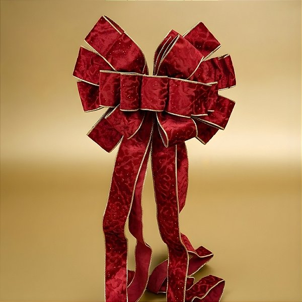 Laço de Veludo Vermelho e Borda Dourada - 33x135cm - 1 unidade - Rizzo