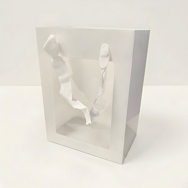 Sacola de Papel com visor PVC 20x15x10cm - Branca - 12 unidades - Rizzo
