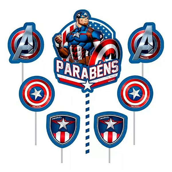 Topo de Bolo Impresso EVA - Capitão América - 7 unidades - Disney Original - Rizzo