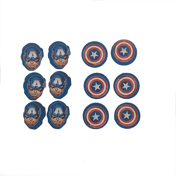 Aplique Impresso em EVA -  Vingadores - Capitão América - 12 unidades - Disney Original - Rizzo