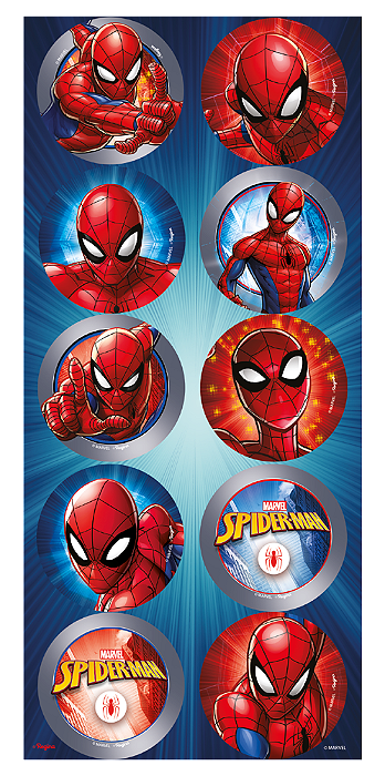 Adesivo Redondo Festa Homem Aranha - 30 unidades - Disney Original - Rizzo