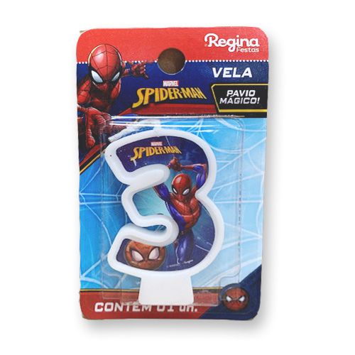 Vela Festa Spider Man Número 3 - 01 unidade - Disney Original