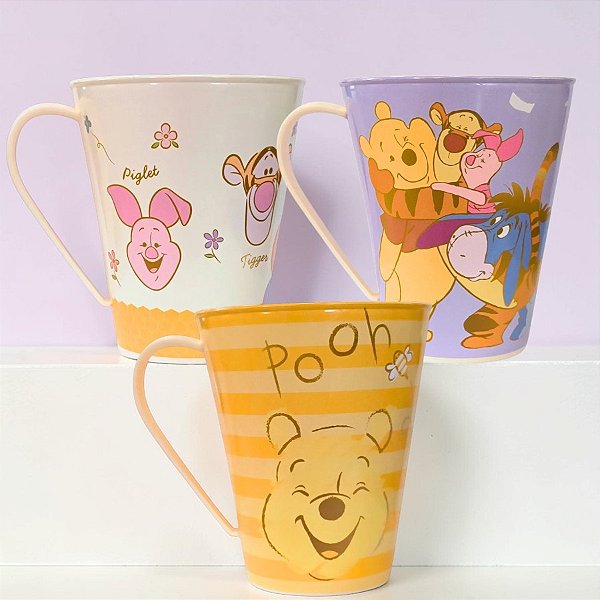 Conjunto Caneca de Plástico Ursinho Pooh - 3 Itens - 1 unidade - Disney Original - Rizzo