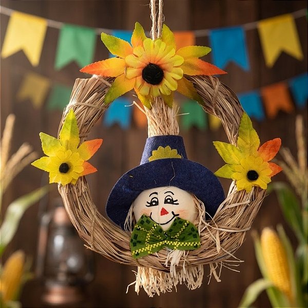 Guirlanda de Festa Junina Cabeça de Espantalho - Menino - 22x22cm - 1 unidade - Cromus - Rizzo