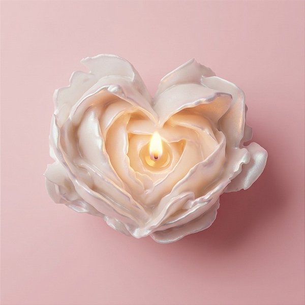Vela Aromática - Rosa Formato Coração - Branco - 6x5cm - 1 unidade - Rizzo