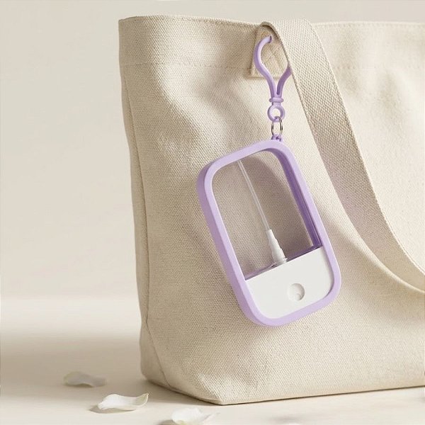 Frasco Spray Portátil Macaron Cartão com Capa de Silicone e Gancho Inferior - Roxo - 1 unidade - Rizzo