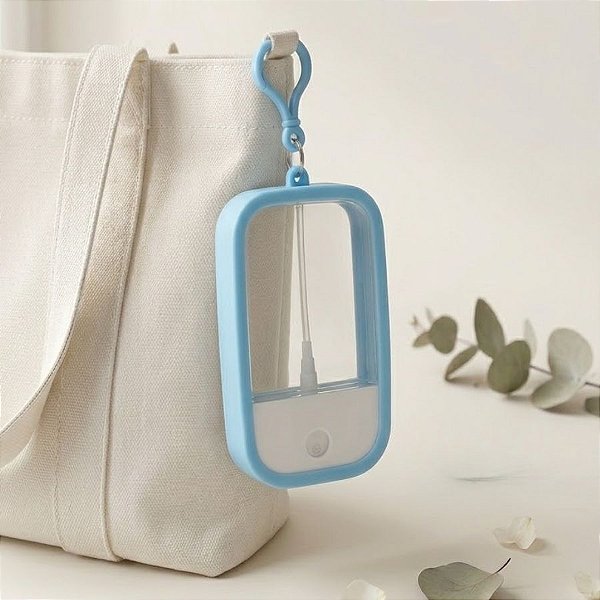 Frasco Spray Portátil Macaron Cartão com Capa de Silicone e Gancho Inferior - Azul - 1 unidade - Rizzo