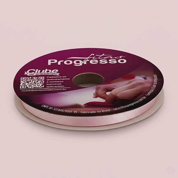 Fita de Cetim 10mm x 50m - Rosa Claro - CF002 Cor 206 - Rolo 50m - 1 unidade - Progresso - Rizzo
