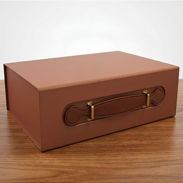 Caixa de Papel Rígido Retangular com Alça - Marrom - GG 38x28x11cm - 1 unidade - Cromus - Rizzo