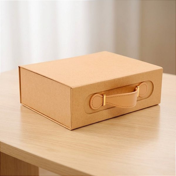 Caixa de Papel Rígido Retangular com Alça - Kraft - M 29x21x9cm - 1 unidade - Cromus - Rizzo
