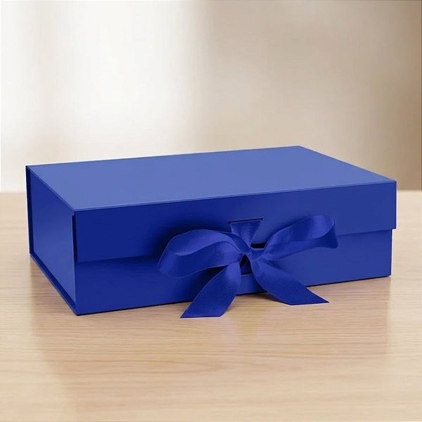 Caixa de Papel Rígido Retangular com Imã e Fita  - Azul - M 28,2x20,2x9,2cm - 1 unidade - Rizzo