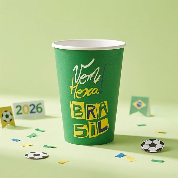 Copo de Papel - Copa 2026 Vem Hexa - 300mL - 8 unidades - Festcolor - Rizzo