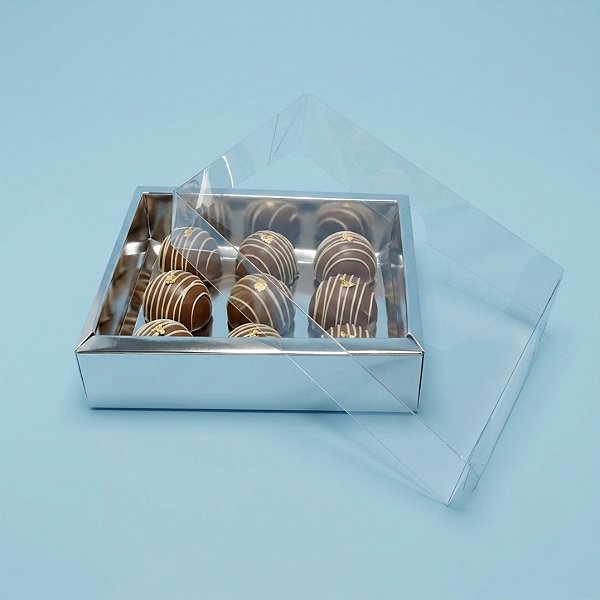 Caixa com Tampa Transparente Nº 6 (15cm x 15cm x 4cm) Prata - 10 unidades - Assk - Rizzo