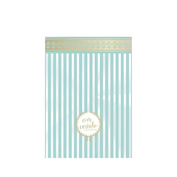 Saco Transparente Decorado - 10x14cm - Acqua "Com Carinho" Ouro - 50 unidades - Cromus - Rizzo