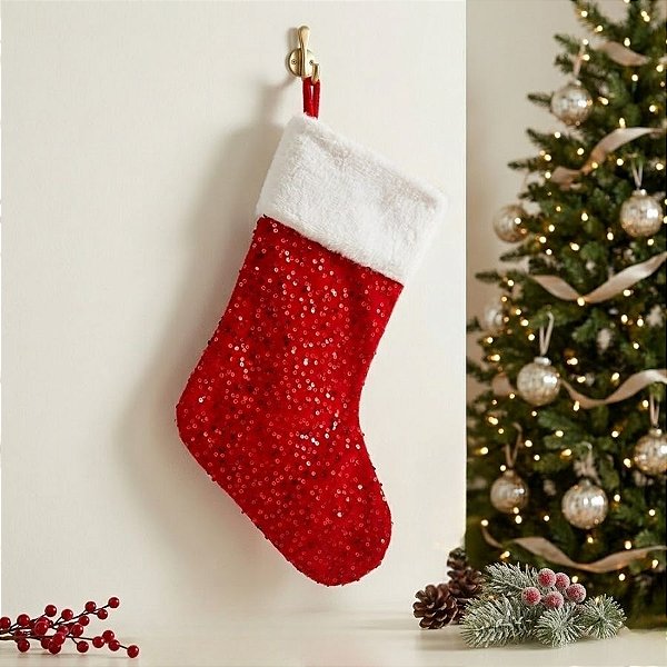 Meia de Natal para Pendurar - Vermelho Metalizado - 45cm - 1 unidade - Rizzo