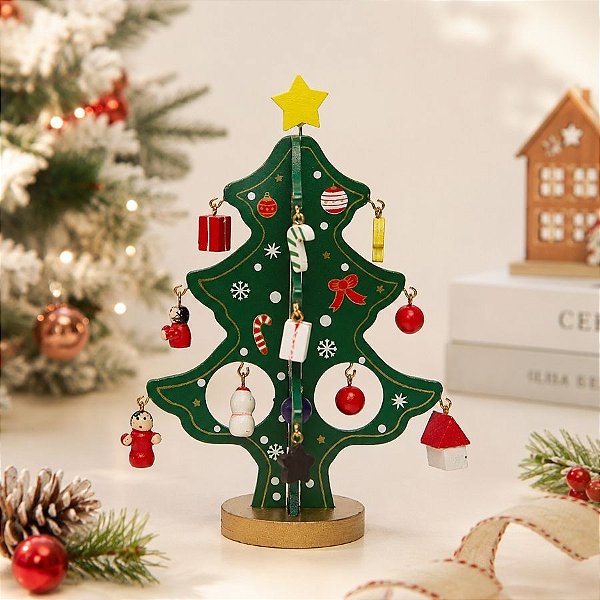 Enfeite de Madeira - Árvore de Natal Verde - 14x10,5cm - 1 unidade - Rizzo