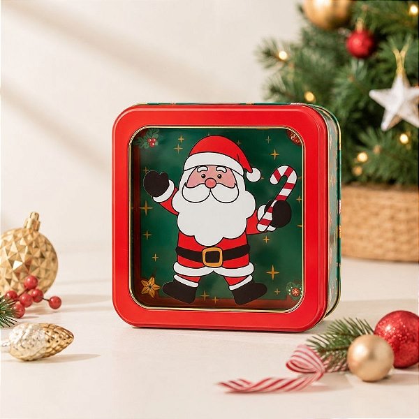 Lata de Natal de Metal - Papai Noel Com Bengala Doce - 15,5cm - 1 unidade - Rizzo