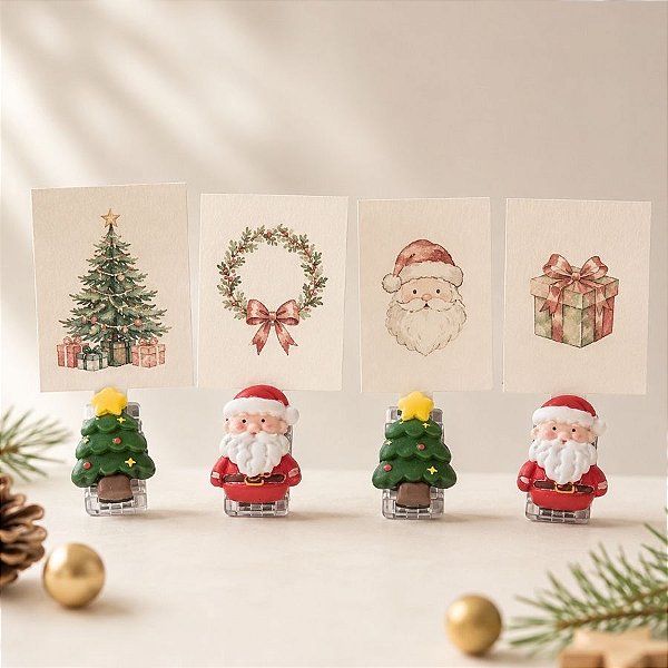 Mini Prendedor de Natal - Papai Noel e Árvore de Natal - 2,5x1cm - 4 unidades - Rizzo