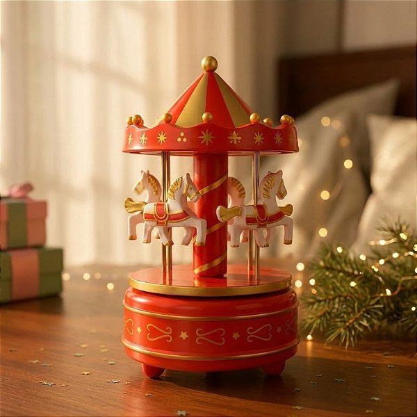 Cenário De Natal - Carrossel com Som e Movimento - Amarelo - 17x11cm - 1 unidade - Rizzo