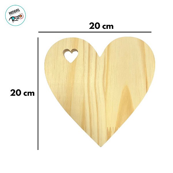Tábua Coração em Madeira Pinus - 20cm - 1 unidade - Rizzo