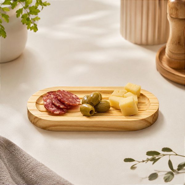 Bandeja Oval em Madeira Pinus - 16,5x8cm - 1 unidade - Rizzo