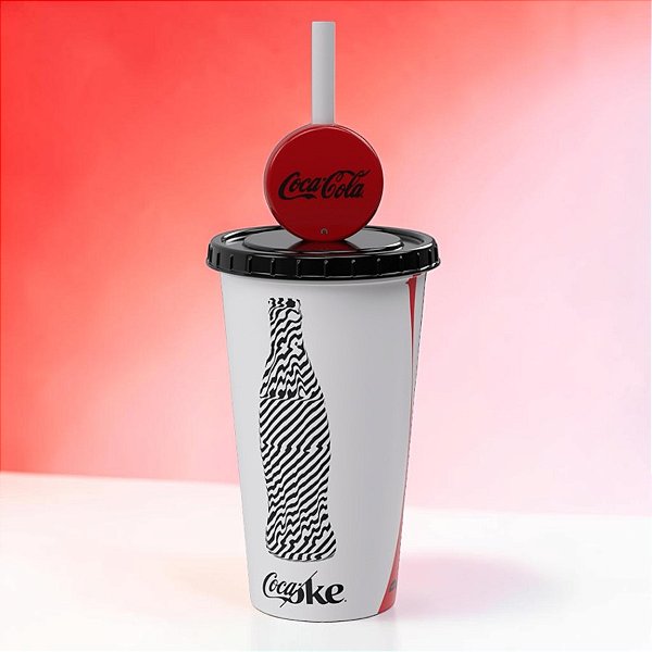 Copo de Plástico com Tampa e Canudo Pin Coca Cola - Branco - 500ml - 1 unidade - Plasútil - Rizzo