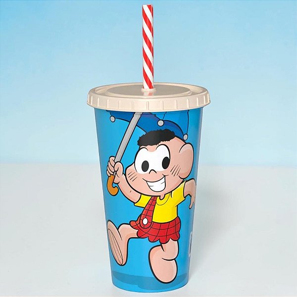 Copo de Plástico com Tampa e Canudo - Turma da Mônica - Cascão - 500ml - 1 unidade - Plasútil - Rizzo