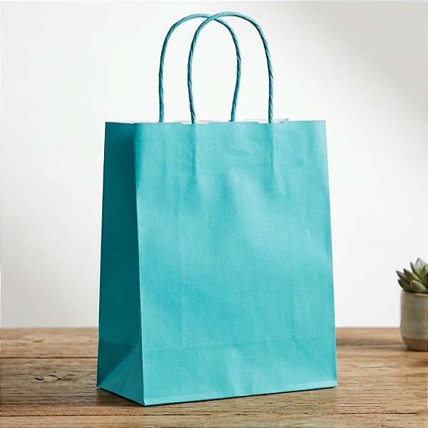 Sacola de Papel G 32x26,5x13cm - Turquesa - 10 unidades - Cromus - Rizzo