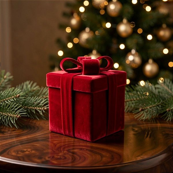 Caixa de Presente Decorativa para Cenário - Vermelha Veludo - 15cm - 1 unidade - Rizzo