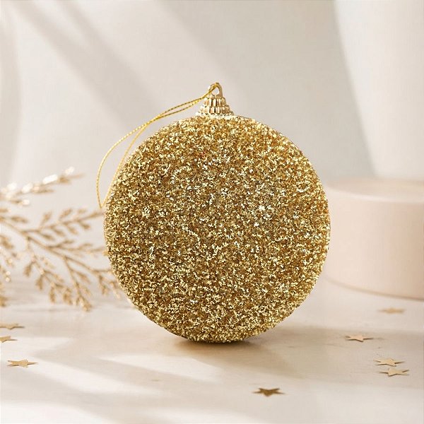 Bola de Natal - Dourado com Granulados Dourados - 10cm - 4 unidades - Cromus - Rizzo