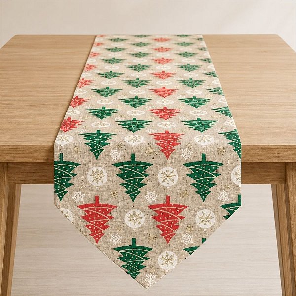 Caminho de Mesa de Natal - Bege, Verde, Branco e Vermelho - 1,82m - 1 unidade - Cromus - Rizzo
