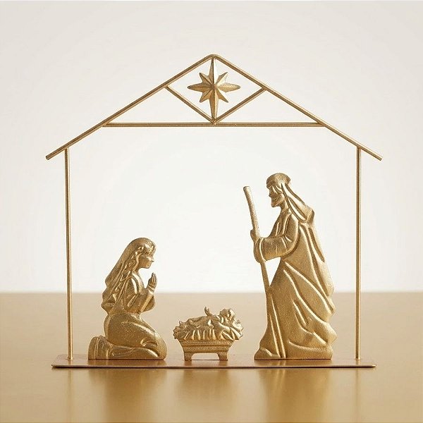 Enfeite de Natal em Metal - Sagrada Família - Dourado - 25cm - 1 unidade - Cromus - Rizzo