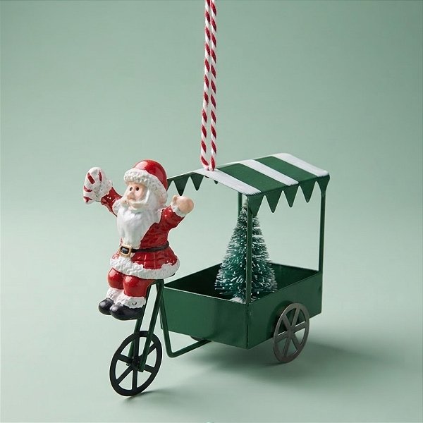 Enfeite para Pendurar de Natal - Papai Noel no Triciclo com Arvore - 9x9x4,5cm - 1 unidade - Cromus - Rizzo