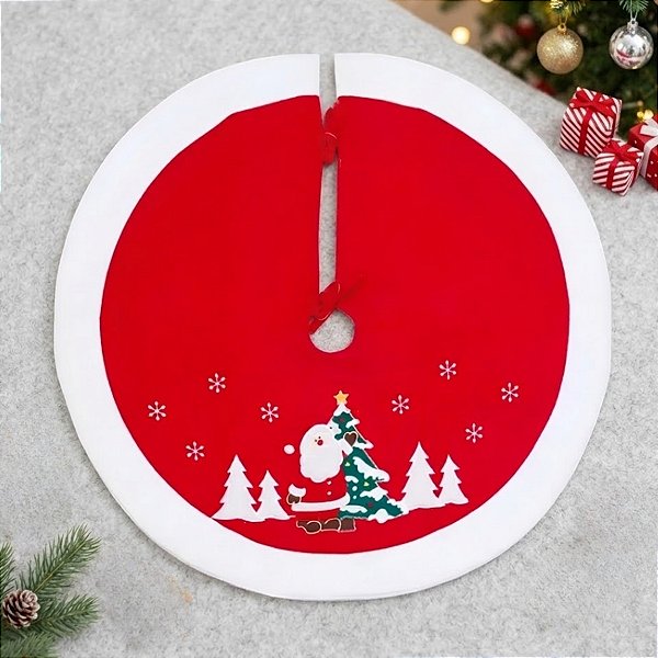 Saia Para Árvore de Natal Redonda - Vermelho com Papai Noel - 90cm - 1 unidade - Cromus - Rizzo