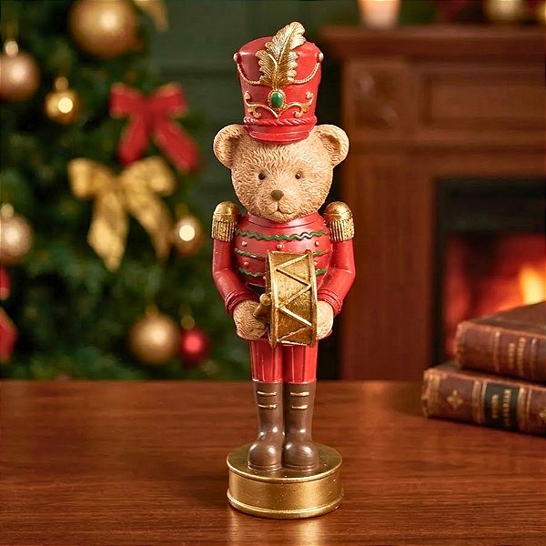 Soldado de Chumbo Urso de Resina - Vermelho e Dourado - 17x5x6cm - 1 unidade - Cromus - Rizzo