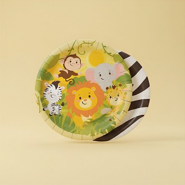 Prato Papel Redondo - Safari Baby - 18x18cm - 8 unidades - Regina - Rizzo