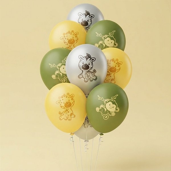 Balão de Festa Decorado 9" 23cm - Safari Baby - 25 unidades - Regina - Rizzo