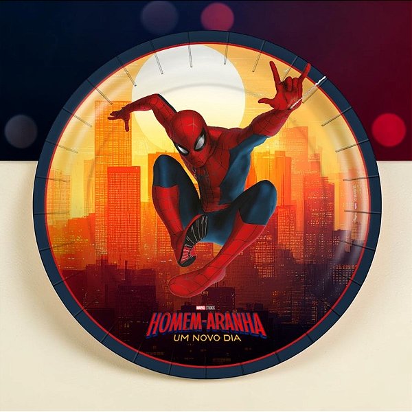 Prato de Papel Redondo - Homem Aranha - Um Novo Dia - 18cm - Disney Original - 8 unidades - Regina - Rizzo