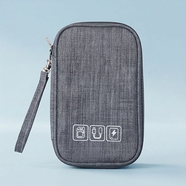 Necessaire Organizadora Porta Cabos - Cinza - 19x12x3,5cm - 1 unidade - Rizzo