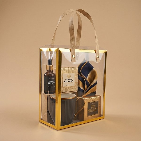 Caixa de PVC com Alça Kraft - Dourado - 21x19x9cm  - 12 unidades - Rizzo