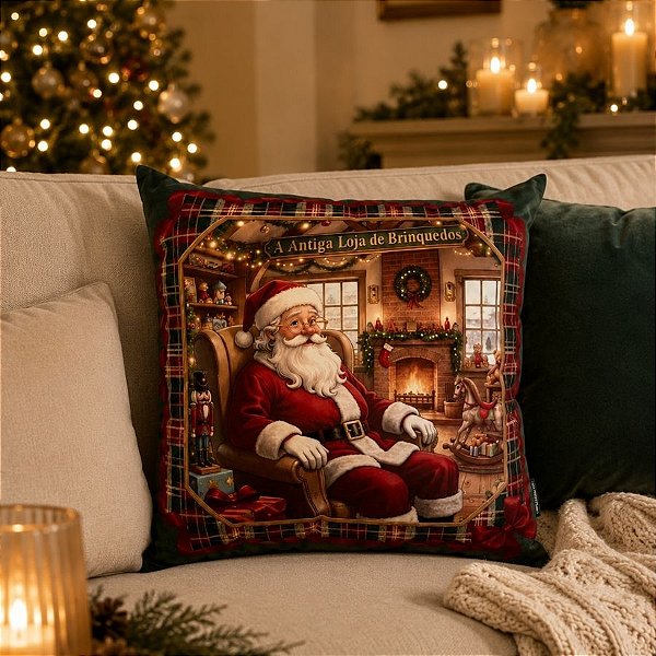 Almofada de Natal - Papai Noel na Loja de Brinquedo - 43x43cm - 1 unidade - Rizzo