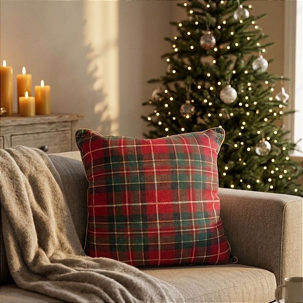 Almofada de Natal - Quadriculada Vermelha e Verde - 50x50cm - 1 unidade - Rizzo