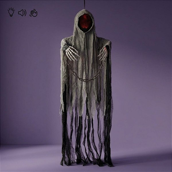 Enfeite Decorativo De Halloween Com Som e Luz - Caveira Orion - 1,15m - 1 unidade - Cromus - Rizzo